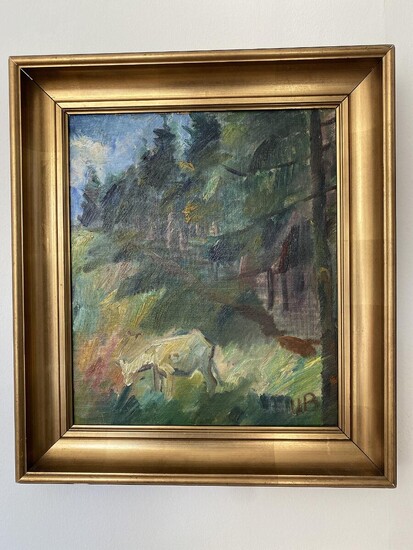 NOT SOLD. Willy Bille: Wood scenery. Signed WB. Oil on canvas. Visible size 36.5 x 32 cm. Frame size 46.5 x 41 cm. Framed. – Bruun Rasmussen Auctioneers of Fine Art