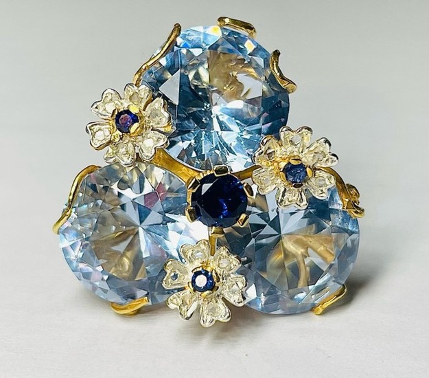 senza prezzo di riserva - 14 kt. Gold, Silver - Ring - 36.00 ct Aquamarine - Diamonds, Sapphires