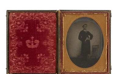 [AMBROTYPE] HALF-PLATE AMBROTYPE IN LACQUER CASE INSET WITH MOTHER-OF-PEARL...