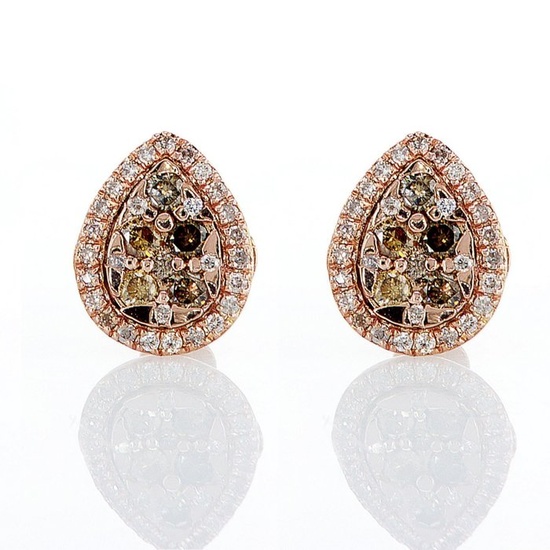 0.86ct fancy mix color - 14 kt. Pink gold - Earrings - Diamonds