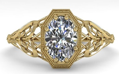 1.0 ctw VS/SI Oval Diamond Engagment Ring Art Deco 18k Yellow Gold