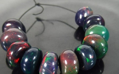 15.18 Ct Genuine 11 Drilled Round Fire Black Opal Beads