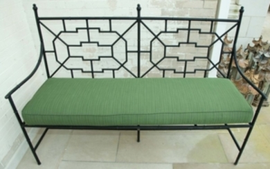 Pair of Painted Metal Lattice Back Garden Benches