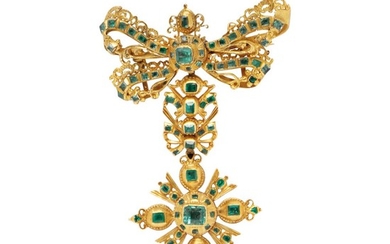 Antique Gold and Emerald Bow Brooch
