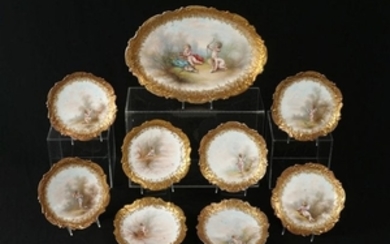 9 PC. LIMOGES PORCELAIN E. FURLAUD FISH PLATES AND TRAY
