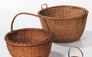 Two Large Woven Splint Baskets and a Small Strawberry Basket