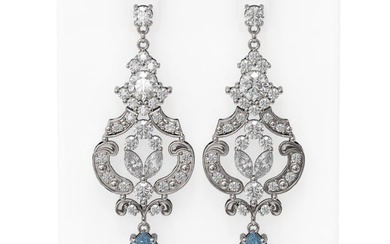 10.48 ctw Blue Topaz & Diamond Earrings 18K White Gold