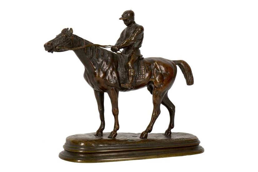 A late 19th/early 20th century French patinated bronze of a racehorse and jockey