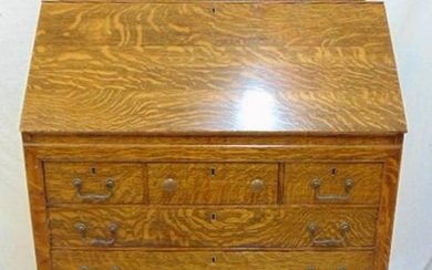 Oak slant front desk, claw feet, 3 over two over two
