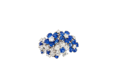 Platinum, Diamond and Sapphire Floret Cluster Ring, Oscar Heyman Bros.