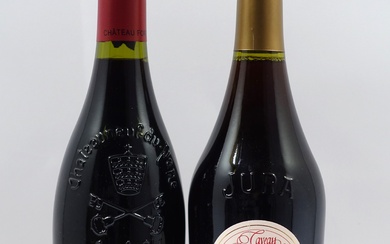 11 bouteilles 5 bts : COTES DU JURA 2009 Poulsard. Caveau des Byards (Fruitière viticole) + 6 bts : CHÂTEAUNEUF DU PAPE 2006 Cuvée du Baron. Châ...