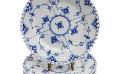 12 Royal Copenhagen Porcelain Blue Fluted Full Lace Salad Plates #1086 1st Qual