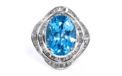 12.02ct Blue Topaz and Diamond Ring