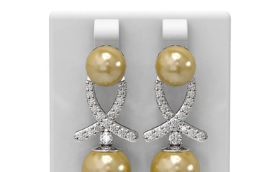 1.3 ctw Pearl & Diamond Earrings 18K White Gold