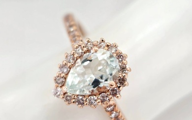 14 kt. Pink gold - Ring - 0.60 ct Aquamarine - Diamond