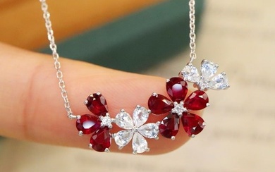 14K GOLD 1.38 CTW VIVID RED NATURAL RUBY & DIAMOND NECKLACE