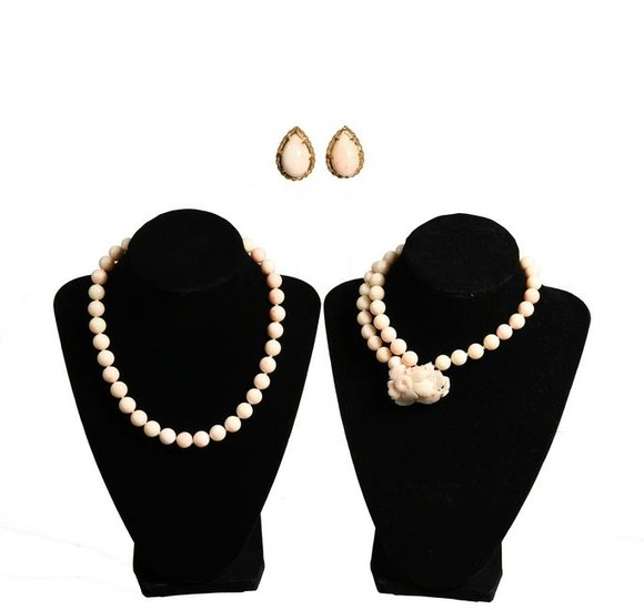14K Gold & Coral Necklace, Bracelet, Earrings