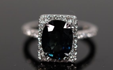 14K WG & Sapphire Diamond Ring, Size 6 1/2