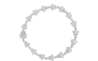 14K White Gold 1 1/5 Cttw Round Diamond Flower Blossom Link Bracelet (H-I Color, SI1-SI2 Clarity)