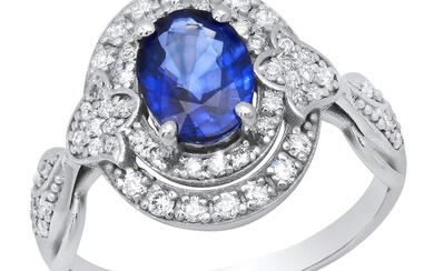 14K White Gold 1.62ct Sapphire and 0.56ct Diamond Ring