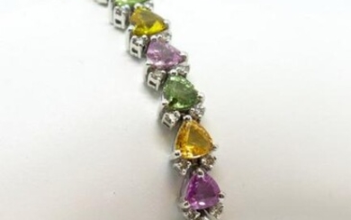 14K White Gold Colored Sapphire & Diamond Bracelet