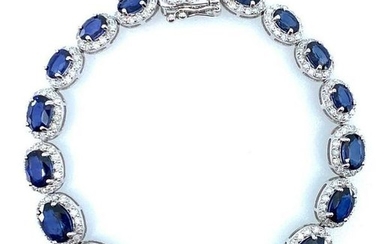 14K White Gold Custom Diamond and Sapphire Bracelet