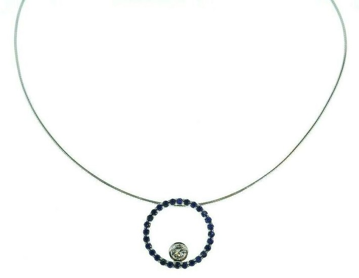 14K White Gold Neckwire with Sapphire and Diamond