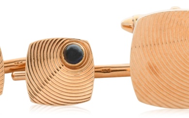 14K YELLOW GOLD AND SAPPHIRE CUFFLINK AND STUD SET