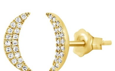 14K Yellow Gold 0.12 Carat Diamond Pave Moon Stud Earrings