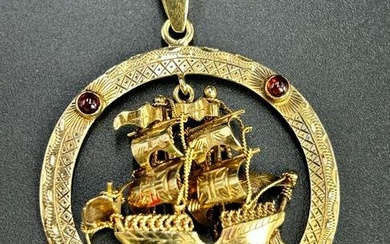 14K Yellow Gold with Ruby Sailboat Pendant