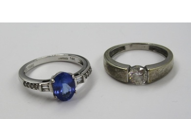 14ct White gold tanzanite and diamond dress ring, with a 14c...