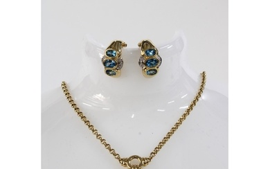 14ct gold pendant necklace set with a pear shaped blue topaz...