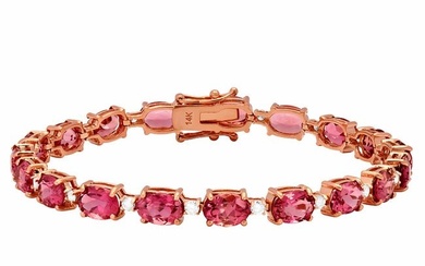 14k Rose Gold 16.50ct Pink Tourmaline 0.95ct Diamond Bracelet