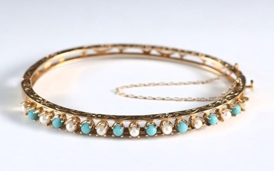 14k Victorian Pearl & Turquoise Bangle