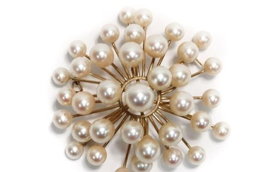 14k Yellow Gold Cultured Pearl Pin Pendant Brooch