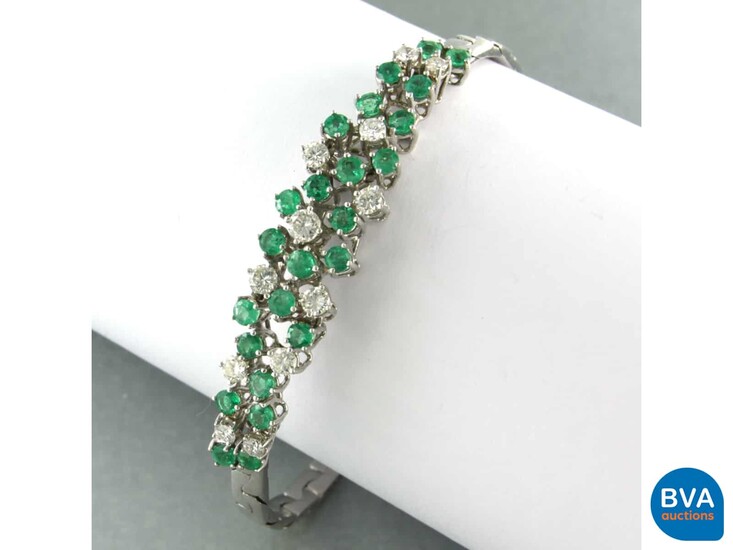 14k armband met smaragd 2.00 ct en diamant 1.00 ct - L 18.5 cm