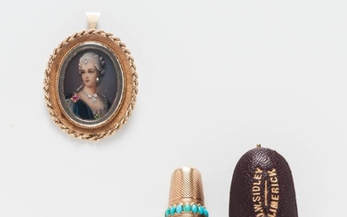 14kt Gold Thimble and 18kt Gold Portrait Cameo Pendant/Brooch
