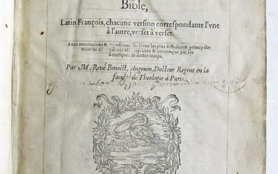 1568 BIBLE in FRENCH & LATIN antique BIBLIA GALLICA by Rene Benoist 16th CENTURY