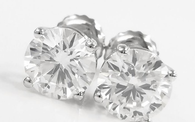 1.58 ct vs diamond stud earrings - 14 kt. White gold - Earrings Diamond - AIG Certified No Reserve