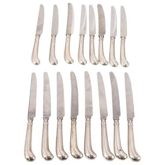 (16 Pc) English Sterling Silver Handle Dinner Knives Set