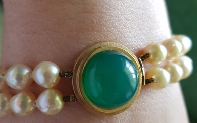 18 kt. Gold, Natural pearl - Necklace Jade