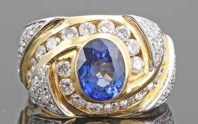 18 kt. Gold - Ring - 1.50 ct Sapphire - Diamond
