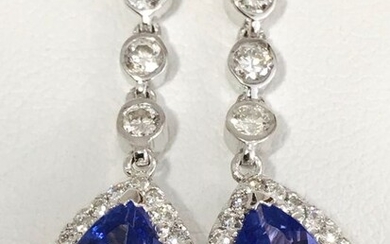 18 kt. White gold - Earrings, 4.20 carats Tanzanite - Diamonds