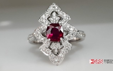 18 kt. White gold - Ring - 1.12 ct Ruby - Diamond, GRS CERTIFIED
