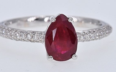 18 kt. White gold - Ring - 1.55 ct AIGS Unheated Ruby - 0.51 Ct Diamonds