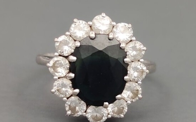 18 kt. White gold - Ring - 3.50 ct Sapphire - Diamonds