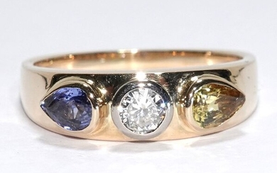18 kt. Yellow gold - Ring - 0.18 ct Diamond - Sapphires