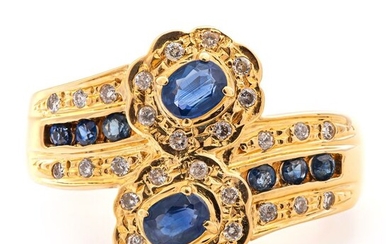 18 kt. Yellow gold - Ring - 0.61 ct Sapphires - 0.18 ct Diamonds - No Reserve Price