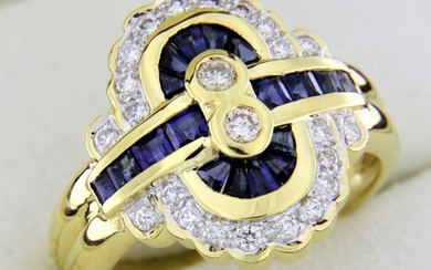 18 kt. Yellow gold - Ring - 1.45 ct Sapphire - Diamonds