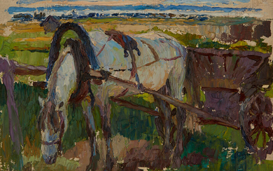 Делла-Вос-Кардовская Ольга Людвиговна (1875-1952) Белая лошадь. 1920-е гг. Холст, масло, 27×34 см.